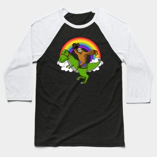 Sloth Riding T-Rex Dinosaur Baseball T-Shirt